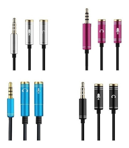 Cable Adaptador 2 A 1 Jack 3.5 Audio Microfono Auricular Color Plateado