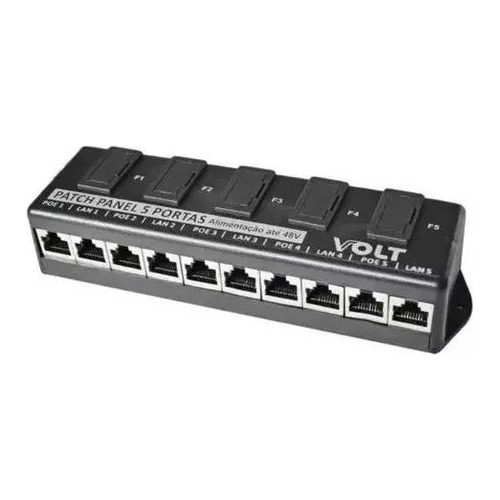 Patch Panel Poe Volt 5 Portas 12v/24v/48v Regua Poe - Volt