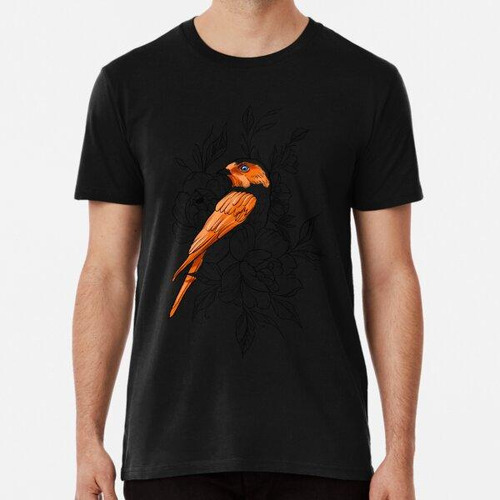 Remera Pájaro Naranja Con Flores Algodon Premium