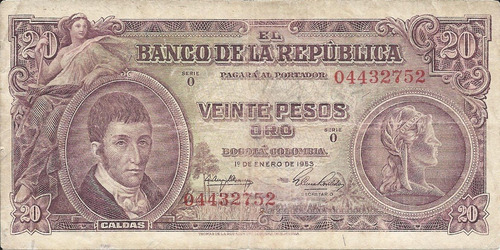 Colombia 20 Pesos Oro 1 Enero 1953