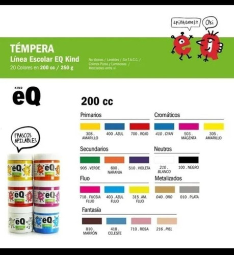 Imagen 3 de 3 de Temperas Flúor Y Metalizadas Eq Art & Craft X 6 Unidades