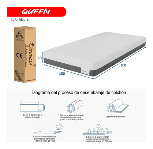Colchon Espuma Viscoelástica De Alta Densidad 200*150*20cm Grey Oscuro Queen