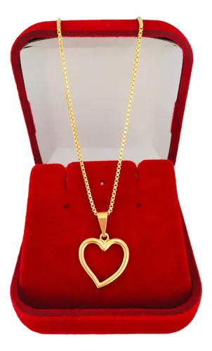 Cordão Ouro Feminino Com Pingente Coração Banhado A Ouro 18k Cor Dourado