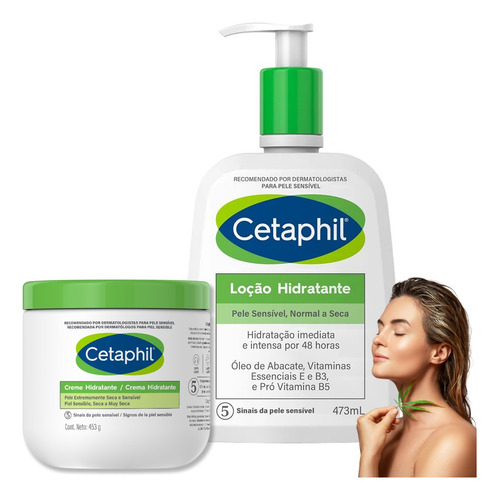 Kit Creme Loção Hidratant E Cetaphil Corpo Rosto Pele Seca