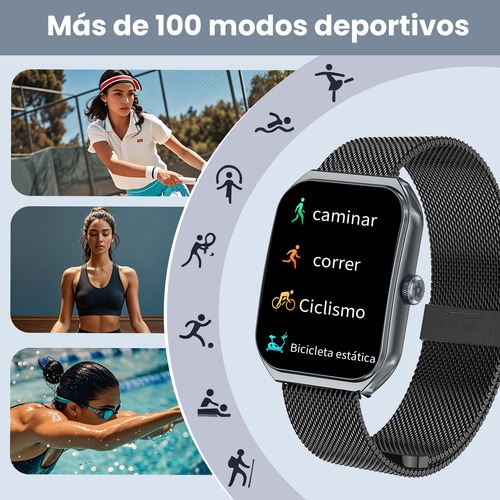 Reloj Inteligente Deportivo Curvo Full Touch Smart Watch Negro Acero Inoxidable + Silicona Negro Negro