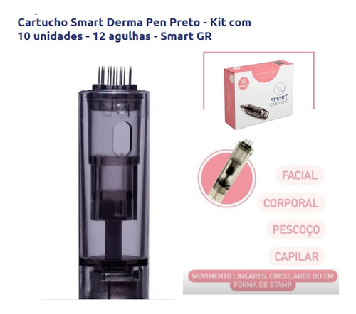 Cartucho Smart Derma Pen Preto 12 Agulhas C/anvisa Cx C/10un