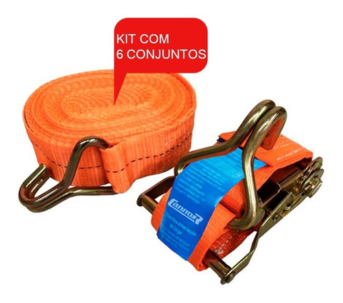 Kit Com 6 Catraca + 6 Cinta Amarração 1,5 T 9 Metros Rabicho