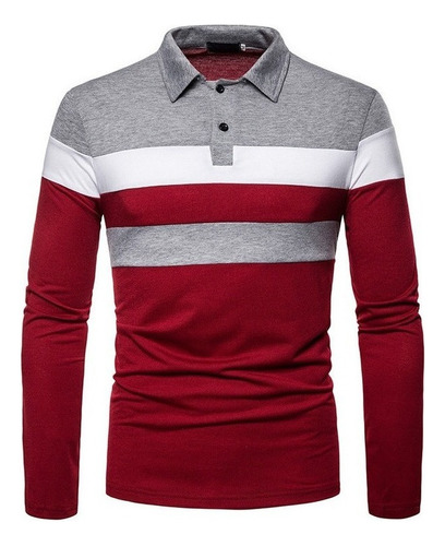 Men's Striped Lapel Long Sleeve Polo Shirt