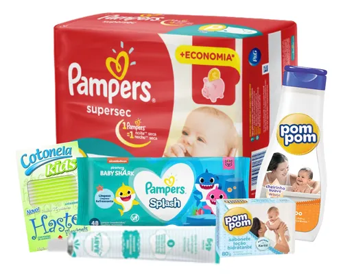 Kit Chá De Bebe Fraldas Lenços Umedecidos Shampoo E Sabonete