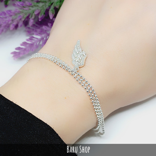 Imagen 2 de 8 de Pulsera Triple Vuelta Acero Blanco Con Dije Ala Con Cubics