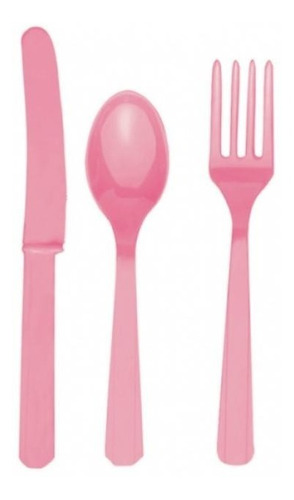 Cubiertos Surtidos Tenedor Cuchara Cuchillo Rosa Bebé Pink Kit P 24 Personas Plastico Fiestas Desechables Premium
