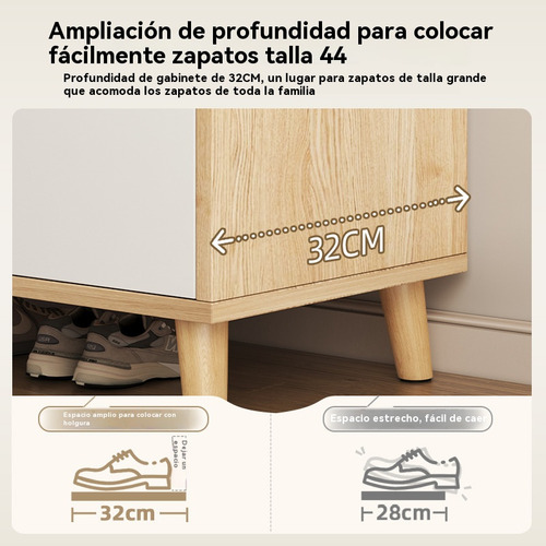 Zapatero Moderno Con 4 Puertas 1 Cajón, 120x32x85cm Color Roble+blanco