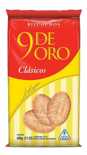 Imagen 2 de 2 de Bizcochito 9 De Oro Clasicos Galletitas 200g Bizcocho Snack