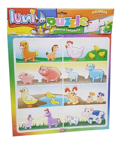 Puzzle Animales Granja Luni Didactico Escolar 16 Piezas 