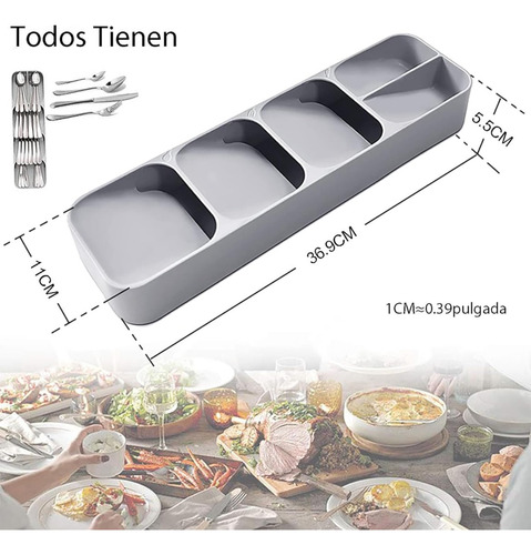 Organizador De Cubiertos Elegante 5 Compartimentos Gris