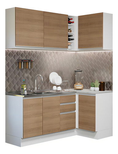 Armario De Cocina Integral Esquinera 269cm Glamy Madesa 01 Color Blanco/marrón