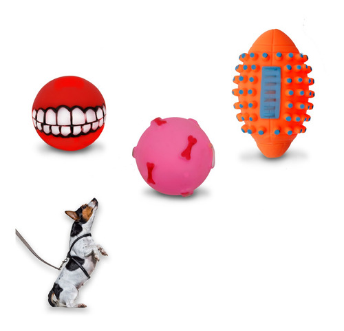 Imagem 1 de 5 de Kit Brinquedo Pet Mordedor P/ Cachorro 3un Bolinha Sonora