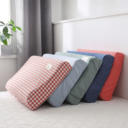 Funda De Almohada De Látex Azul A Cuadros De Algodón Lavado