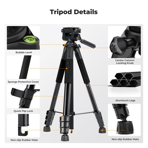 Trípode De Cámara Conceptual De K&f, 68 Trípodes Dslr De Al