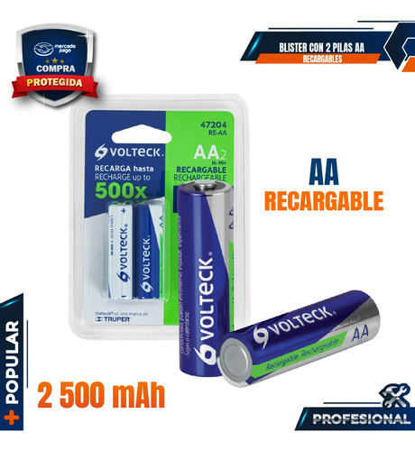 Blíster Con 2 Pilas Aa Recargables Larga Duración, 47204