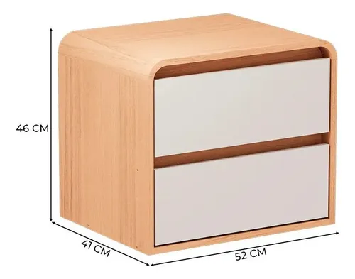 Mesa De Cabeceira Herval Nuvem, Mdf, 2 Gavetas. Carvalho Nature E Off White