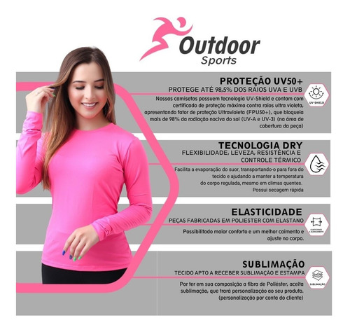 Imagem 6 de 6 de Camiseta Blusa Proteção Solar Uv50+ Feminina Manga Longa