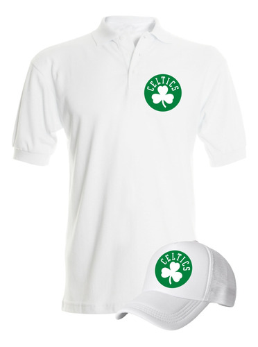 Camiseta Tipo Polo Boston Celtics Obsequio Gorra Serie White