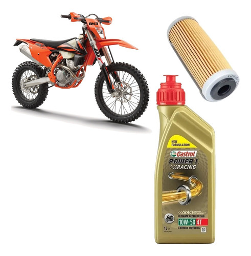 Kit Troca Óleo Castrol 10w50 Ktm 350 Exc-f 350cc + Ffc044