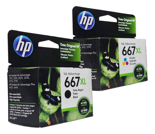 Kit Cartuchos Hp 667 Xl Negro Y Color Para 2375 / 2775 Y Más