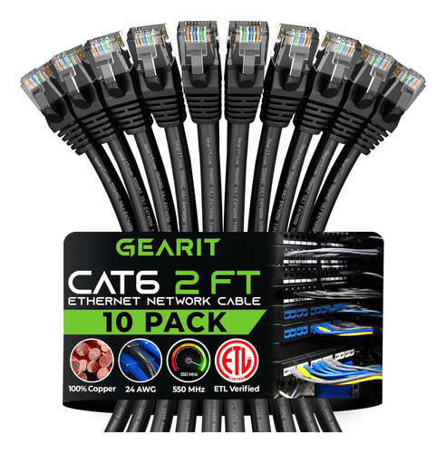 Gearit, Paquete De 10, Cable Ethernet Cat6, Cat6, Sin Enganc