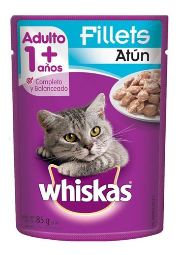 32 Sobres Whiskas De 85grs Sabor Filetes De Atun Para Gato