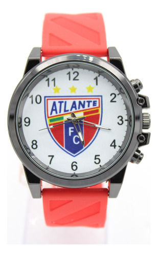 Reloj Futbol Club Atlante Soccer Caucho Deportivo Caballero Rojo Negro Blanco