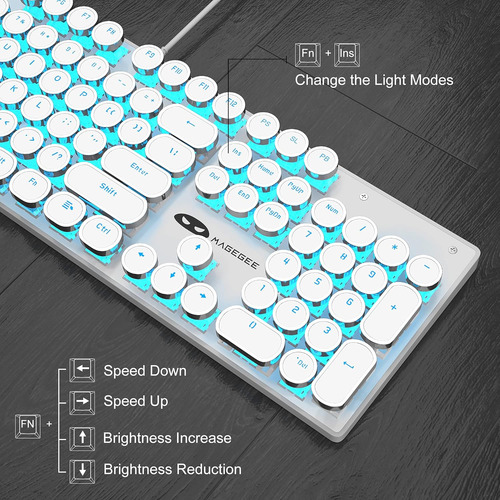 Teclado Mecanico Blanco 104 Teclas Retropunk Backlit Azul