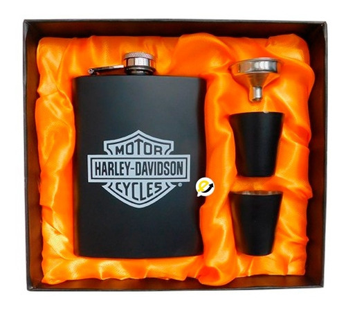 Licorera Whizkera Acero 9oz Harley Davidson+2 Copas+embudo