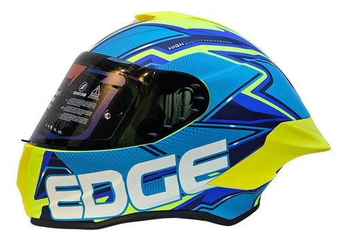 Casco para moto integral Edge Shangai amarillo y azul mate talle M
