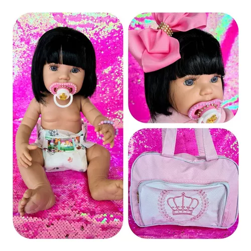 Boneca Bebe Reborn Realista Silicone + Pente e Escova - Cor