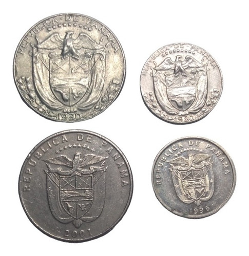 Monedas Panamá 1/4 Y 1/10 Diferentes Escudos 4 Pzas Envio 55