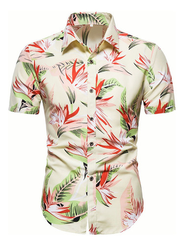Camisa Manga Corta Hawaiana Con Estampado  Para Hombre