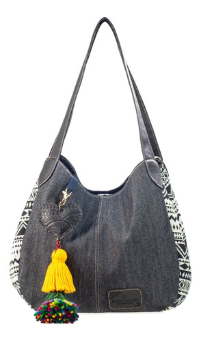 Bolso De Dama Tipo Hobo En Sintético Con Adornos Bolsa Dama Color Negro/Étnico Diseño de la tela Verónica Sintético