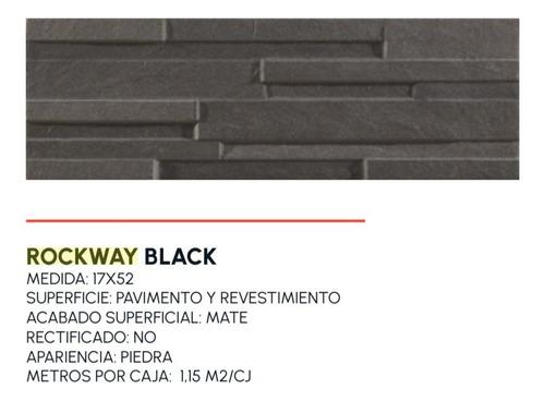 Arg Porcelanato Rockaway Black Tipo Tablilla 17x52