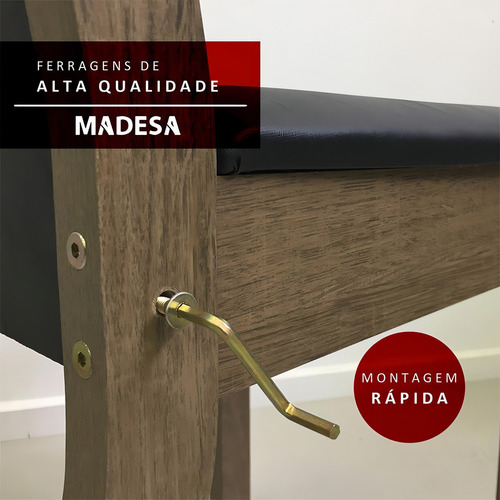 Sala Jantar Madesa Ana Mesa Tampo Vidro Redond 4 Cadeiras Rp Cor Rustic/Preto MDJA0401197KPT