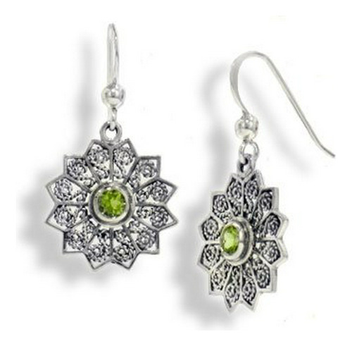 Aretes Anzuelo - Flower Starbursts With Genuine Peridot Fili