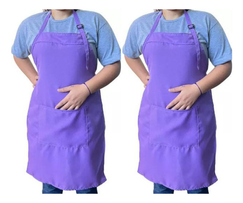Kit Com 2 Avental Com Bolso Oxford Cozinha Garçom Evento Cor Violeta Desenho do tecido Liso