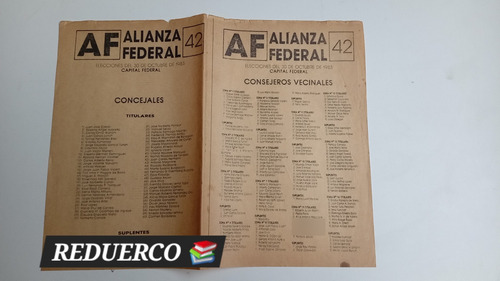 Boleta Electoral 1983 Alianza Federal Concejales Consejeros (Usado)
