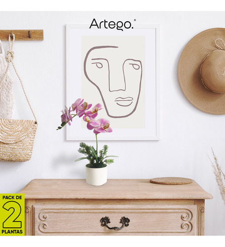 Planta Artificial Moderna Con Maceta Decorativa Real Style Orquídea Mora Compacta Pack De 2 Unidades De 40cm De Alto Artego Para Hogar Sala Comercio Oficina