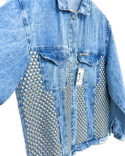 Campera De Jean Con Tachas Oversize Larga Customizada Dama
