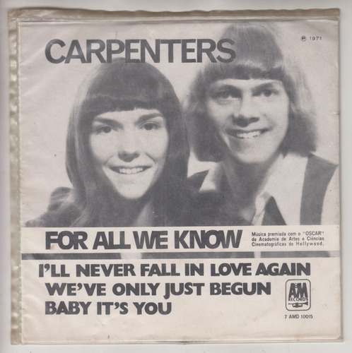 1971 Ep Vinilo Brasil The Carpenters For All We Know Unico