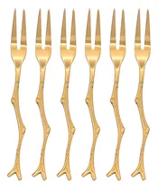 Comprar Juego 6 Tenedores Copetin Acero Inox Picadas Postres Dorados Mango Dorado