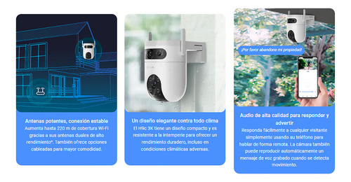 Cámara H9c 5mp + 5mp Ezviz Binocular Exterior 360º + Sd128gb