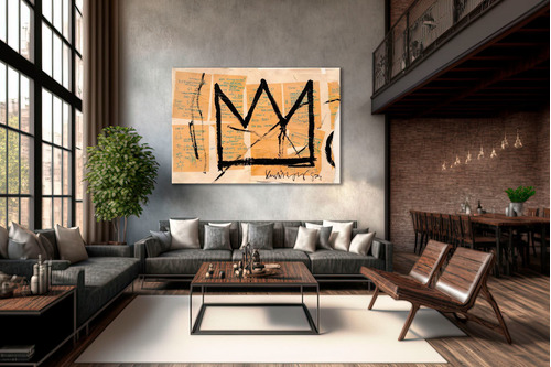 Cuadro Basquiat Corona Moderno Grafiti Grande Arte 140cm